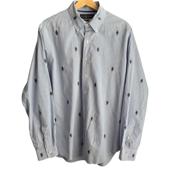 Polo Ralph Lauren Men's Polo Bear Gingham Cotton Shirt Sz L Slim Fit Embroidered - Picture 4 of 11